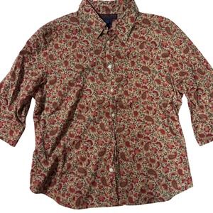 Ralph Ralph Lauren Paisley Floral Print Button Down Shirt Size L 3/4‎ Sleeve